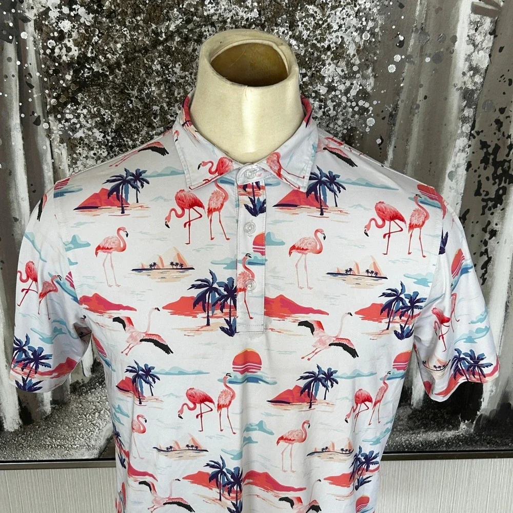 Waggle Men's Flamingo Sunset Short Sleeve Polo - Large - Picture 3 of 8